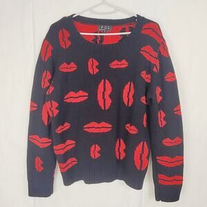 POL black red lip kisses sweater Size medium Novelty Cozycore Preppy Coquette